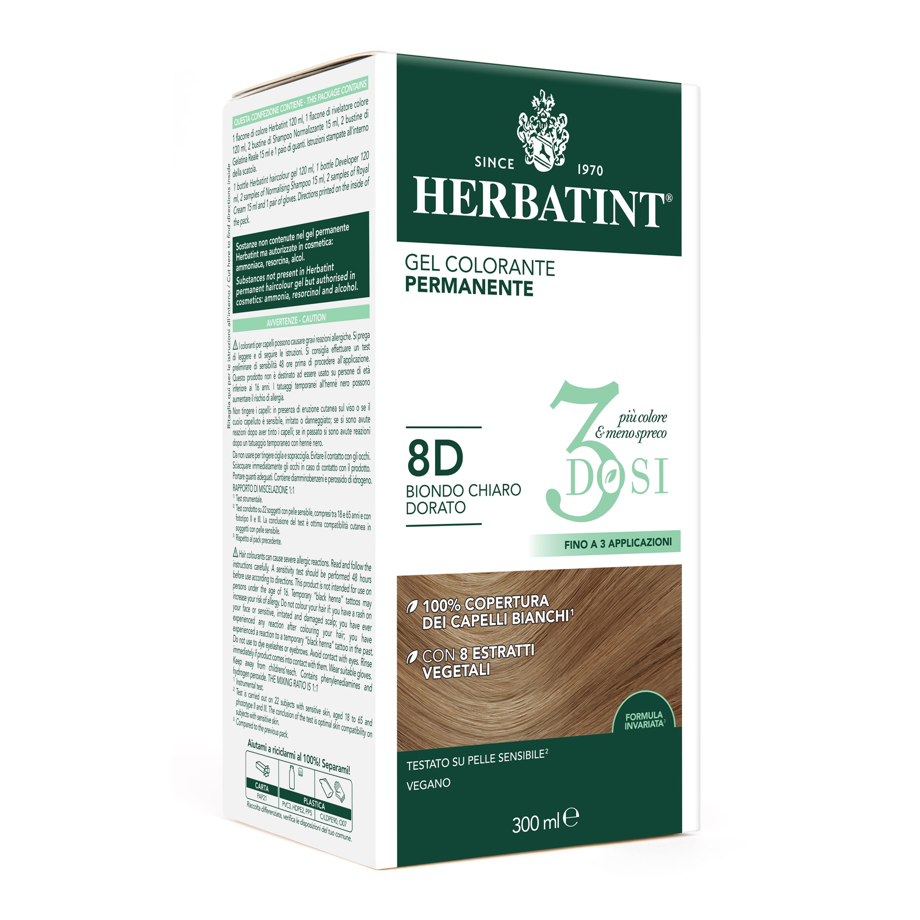 herbatint-soin-colorant-permanent-3dosi-8d-blond-clair-dor-300-ml image 1