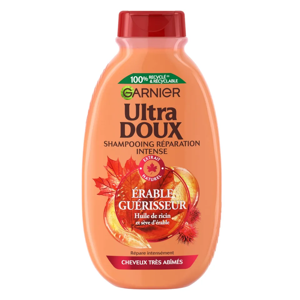 garnier-ultra-doux-shampooing-rable-gu-risseur-ricin-300-ml-cheveux-tr-s-ab-m-s image 1