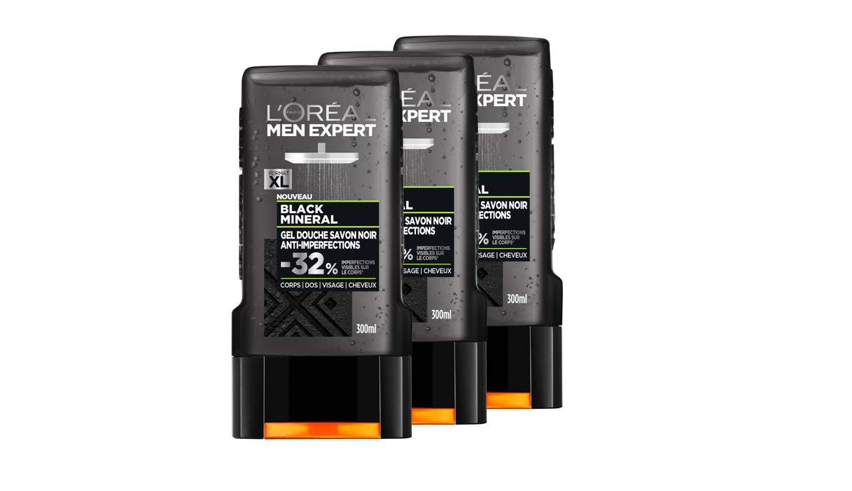 l-or-al-paris-men-expert-black-mineral-gel-douche-anti-imperfections-3-x-300-ml image 1