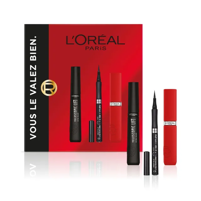 l-or-al-paris-coffret-maquillage-mascara-telescopic-lift-eyeliner-rouge-l-vres image 1