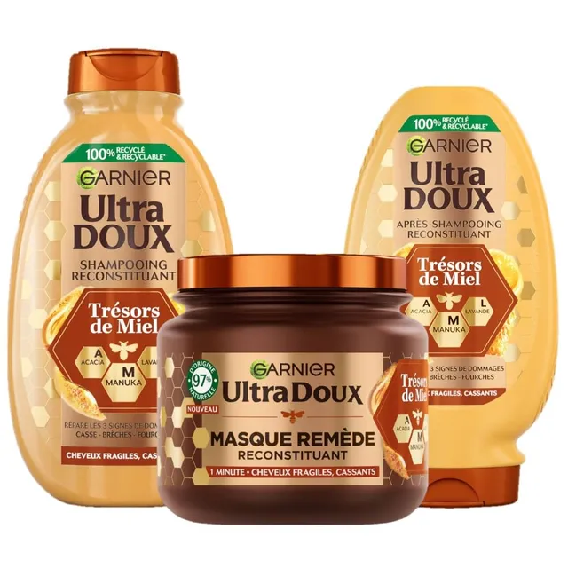 garnier-ultra-doux-tr-sors-de-miel-routine-reconstituante-shampooing-apr-s-shamp image 1