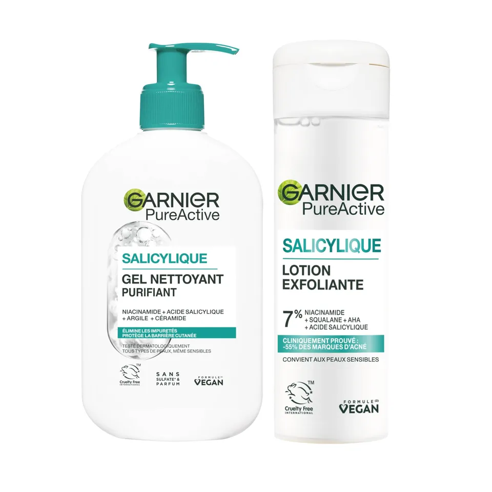 garnier-pureactive-routine-salicylique-gel-nettoyant-lotion-exfoliante image 1