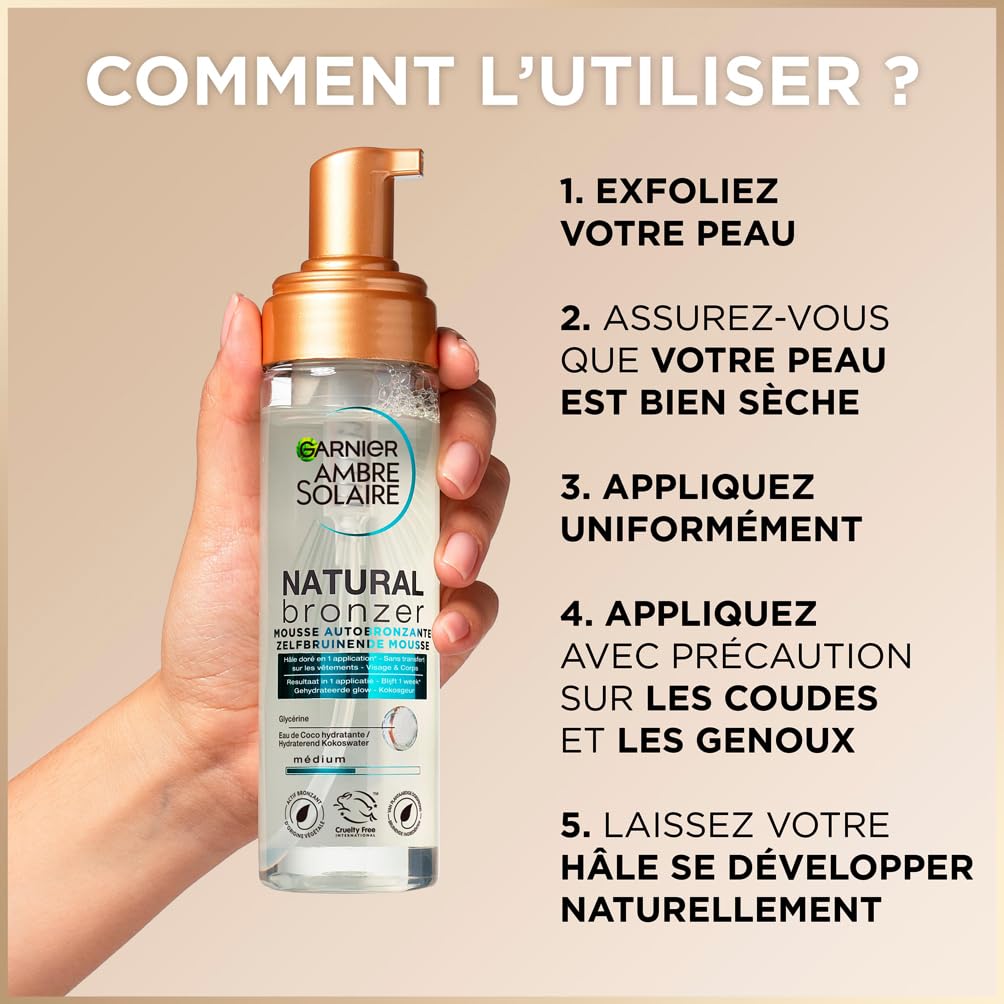 garnier-ambre-solaire-natural-bronzer-mousse-autobronzante-visage-corps-200-ml image 5