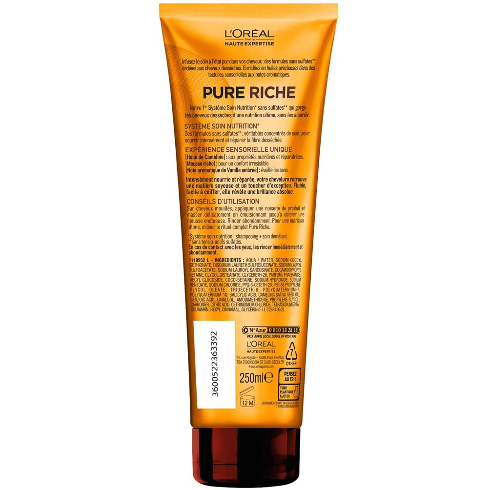 l-or-al-paris-pure-riche-shampooing-sans-sulfate-cam-line-250-ml-nutrition-cheve image 6