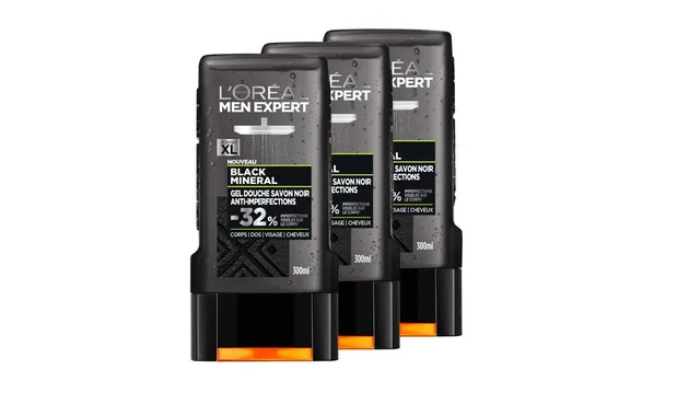 l-or-al-paris-men-expert-black-mineral-gel-douche-anti-imperfections-3-x-300-ml image 1