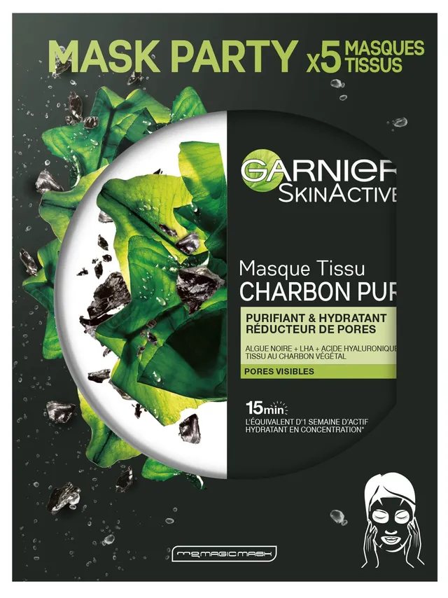 garnier-skinactive-masque-tissu-charbon-v-g-tal-purifiant-lot-de-5-x-28-g image 1