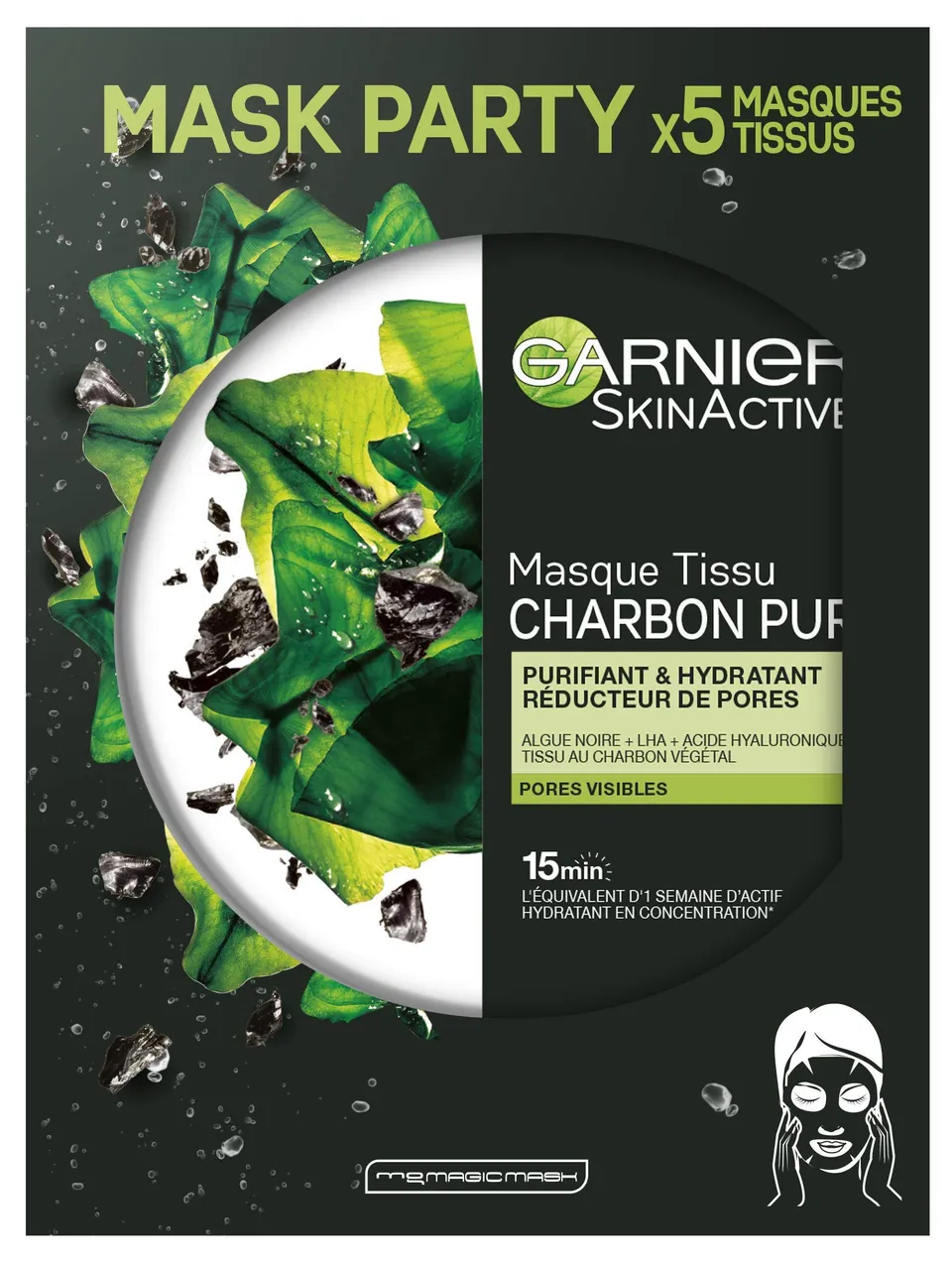 garnier-skinactive-masque-tissu-charbon-v-g-tal-purifiant-lot-de-5-x-28-g image 1