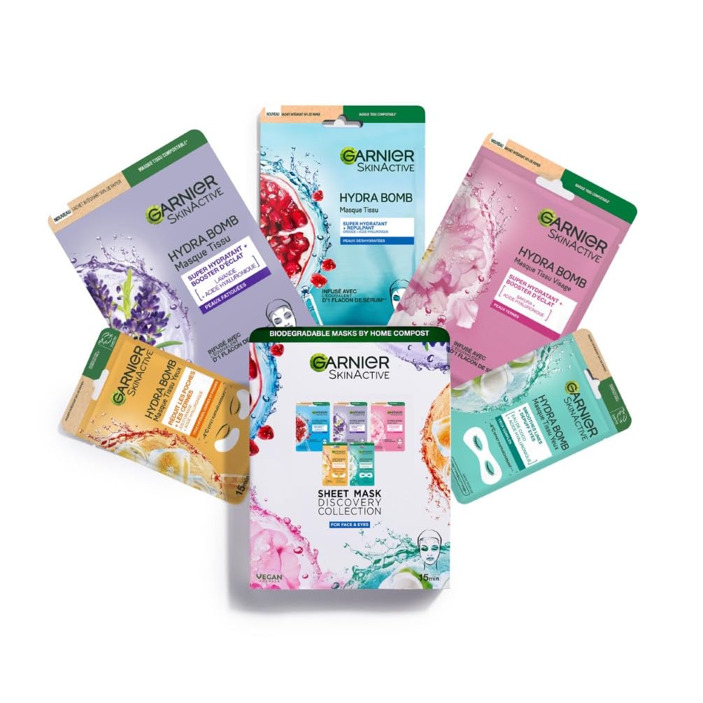 garnier-skin-active-coffret-5-masques-tissu-hydrabomb-visage-et-yeux-acide-hyalu image 1